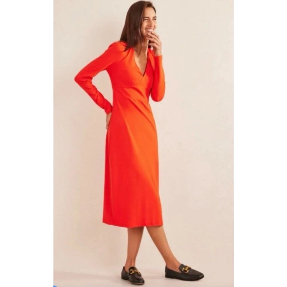 Boden NWT Red Column Jersey Midi Dress 10R Leisure Travel Work Minimalist Office